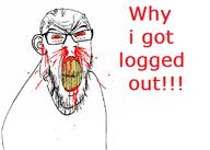 angry bald blood blood_from_ears blood_from_mouth blood_on_face blood_spray bloodshot_eyes clenched_teeth cracked_teeth ear glasses nosebleed soyjak stubble subvariant:feralrage teeth text variant:feraljak vein yellow_teeth // 444x316 // 57.6KB