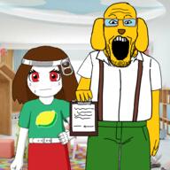 2soyjaks blush brown_hair clothes cute female girl glasses hair janny kindergarten sproke variant:markiplier_soyjak variant:soytan variant:sproketan // 1000x1000 // 517.9KB