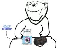 2soyjaks angry arm bloodshot_eyes burnt closed_mouth cookie crying ear food hair hand hrt long_hair nestle open_mouth plate pointing pointing_at_viewer purple_hair smile soyjak stubble table variant:gapejak variant:impish_soyak_ears // 746x631 // 197.9KB