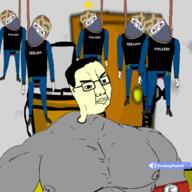 armband balaclava bloodshot_eyes blue_shirt bulletproof_vest cartoon chair clothes computer counter_strike crack crying desk door drawing full_body gign glasses grey_shirt hair hanging helmet i_hate_you_myg0t_2 muscles myg0t newgrounds police source_engine stoned_gorilla torso variant:chudjak variant:feraljak video_game voice_chat wall yellow_skin // 1280x1280 // 488.1KB