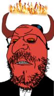 angry beard big_nose clothes demon evil fire glasses hat horn israel jewish_nose jewish_star judaism kippah red_eyes red_skin soyjak stubble variant:gapejak // 424x751 // 225.1KB