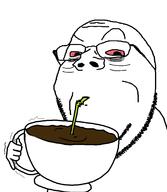 bloodshot_eyes coffee drinking eye_bags holding_object red_eyes shaking soyjak straw stubble subvariant:impdrink tired variant:gapejak // 1549x1786 // 372.1KB