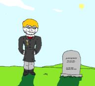 a10_eyes artist:jewishautismaward78 award blue_eyes grave jakparty_soy meta:the_end_of_jarty nate old sky smile smug stubble sun tranny trenchcoat trend:aryan trend:jartycuck variant:soyak variant:unknown // 1162x1054 // 63.6KB