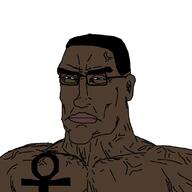 black_skin buff closed_mouth glasses hair redraw soyjak variant:chudjak vein // 799x799 // 64.8KB