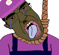 ack artist:conservativewaluigi bloodshot_eyes brown_skin conservativewaluigi_(namefag) crying glasses hanging meta:namefags meta:op_took_a_selfie_of_xerself namefag_drama namefags red_eyes rope shitskin subvariant:patrick suicide tear variant:chudjak waluigi // 768x719 // 264.2KB