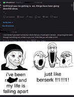 3soyjaks beard berserk cigarette clothes doomer glasses hat meta:not_oc nas:wojak needafriend_(reddit) open_mouth rape reddit screenshot smoke smoking soyjak subnas:doomer text trend:soyjak_trio variant:gapejak variant:markiplier_soyjak variant:tony_soprano_soyjak variant:wojak wojak // 537x700 // 53.5KB