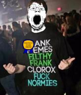 arm award brown_hair clorox clothes dank edgy filthy_frank glasses irl_background open_mouth posted_it_again_award soyjak stubble subvariant:gapejak_front variant:gapejak white_skin // 600x703 // 467.6KB