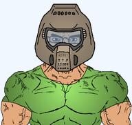 blue_eyes buff clothes doom doom_(game) doom_guy doomguy green_shirt helmet subvariant:muscular_chud variant:chudjak // 1059x1000 // 164.8KB