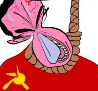 ack angry bloodshot_eyes communism crying distorted flag:soviet_union hammer_and_sickle hanging open_mouth pink_skin rope soyjak subvariant:chudjak_front suicide tongue variant:bernd variant:chudjak vein white_background // 768x719 // 317.6KB