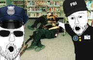 arm blood cap clothes columbine federal_bureau_of_investigation glasses gore hand hat irl_background open_mouth pointing police school shooter soyjak stubble sunglasses tshirt united_states variant:two_pointing_soyjaks // 1170x764 // 1.3MB