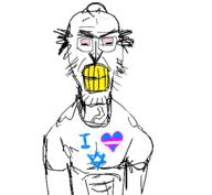 angry arm balding bloodshot_eyes clenched_teeth closed_mouth clothes glasses hair heart i_love judaism oekaki soyjak star_of_david stubble tranny variant:unknown yellow_teeth // 500x462 // 43.2KB
