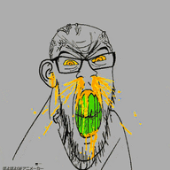 animated ear glasses green_teeth inverted japanese_text kyorokyoro mucus poyopoyo soyjak strobe stubble text variant:feraljak vein // 389x400 // 222.4KB