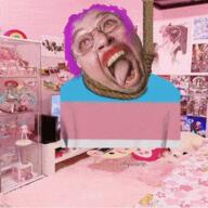 ack animated bernd_schmidt bloodshot_eyes clothes crying dead flag glasses hair hanging irl irl_background lipstick oe_cake open_mouth purple_hair rope soyjak stubble suicide tongue tranny variant:bernd yellow_teeth // 480x480 // 2.5MB