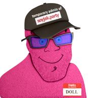 3d badge blue blue_eyes button button_eyes buttons closed_mouth doll_(user) glasses hello_my_name_is_(sticker) pink pink_skin smile soyjak text variant:feraljak // 818x910 // 1022.3KB