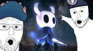 2soyjaks blasphemous bug giant glasses glowing helmet hollow_knight irl_background looking_at_you miner mushroom nail open_mouth pointing stubble variant:two_pointing_soyjaks video_game // 1080x595 // 192.8KB