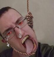 ack anhero bernd_schmidt bloodshot_eyes clothes crying dead ear glasses hair hanging irl irl_background open_mouth patrick_crusius rope soyjak subvariant:patrick suicide tongue variant:chudjak yellow_teeth // 608x638 // 447.3KB