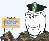 angry animal arm beret camouflage closed_mouth drool glasses hand holding_object ireland military_beret mustache open_mouth smile soyjak subvariant:feralsquirrel subvariant:wholesome_soyjak trend:squirreljakking variant:feraljak variant:gapejak wink // 1070x900 // 475.2KB