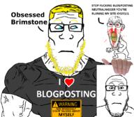 2soyjaks angry bald black_shirt blogposting bloodshot_eyes blue_eyes cracked_teeth ear full_body glasses hair hand holding_object i_love looking_at_you looking_to_the_right muscles neutral nosebleed obsessed_brimstone paper seething subvariant:feralrage subvariant:muscular_chud subvariant:neutralplier text trend:aryan variant:chudjak variant:feraljak variant:markiplier_soyjak vein warning white_background yellow_hair yellow_teeth // 1059x929 // 314.3KB