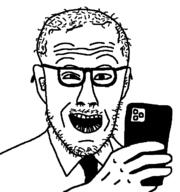 clothes ear glasses hair hand holding_object holding_phone joe_biden mustache necktie open_mouth phone soyjak stubble suit variant:bidenjak white_hair // 617x659 // 15.5KB