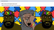 angry arab autism beard brown_skin crying glasses mustache open_mouth puzzle_piece qatar sandnigger soyjak stubble subvariant:tetojak tagelmust variant:feraljak variant:soyak yellow_teeth // 1280x720 // 234.8KB