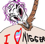 bloodshot_eyes crying deformed flag glasses hair hanging i_heart_nigger i_love nigger open_mouth purple_hair rope soyjak stubble suicide text tongue tranny variant:bernd yellow_teeth // 726x711 // 425.6KB