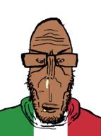 angry beard brown_skin chud_(boorufag) chud_(soybooru) countrywar euromutt european flag flag:italy glasses half_open_mouth italian_chad(namefag) italy meta:op_took_a_selfie_of_xerself mutt red_eyes shitskin subvariant:euromutt sweater variant:markiplier_soyjak // 594x797 // 23.5KB