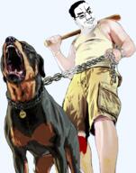 animal baseball_bat cargo_shorts chud closed_mouth clothes dog glasses grand_theft_auto grand_theft_auto_v holding_baseball_bat holding_object leash looking_to_the_right op_is_a_retarded_lazy_faggot_for_not_tagging_his_own_shit smile smirk smug transparent_background variant:chudjak wristwatch // 831x1056 // 976.7KB