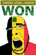 ahegao belgium country emerald flag flag:belgium gem glasses green green_eyes hair looking_up open_mouth schlog_color_event soyjak soyjak_blog stubble teeth text threat_level_green variant:cobson won // 721x1115 // 136.3KB