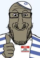 arm brown_skin clothes grin hand happy hat jewish_nose judaism jude kike kippah mazel_tov name_tag rabbi_jerome_(character) rotten_teeth series:yehudyakim tallit thumb thumbs_up variant:markiplier_soyjak // 1035x1500 // 48.8KB