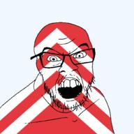 angry british flag flag:glamorgan glamorgan glasses hair looking_at_you mustache open_mouth soyjak stubble teeth united_kingdom variant:feraljak wales // 1500x1500 // 159.0KB