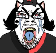 alunya cat_ear clothes crying glasses leftypol mustache open_mouth red_eyes soyjak stubble subvariant:seethejak teeth tongue yellow_teeth // 600x567 // 140.3KB