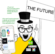 ai_slop ancap arrow artificial_intelligence bald beard chatgpt clothes company copilot corporate corporation duolingo flag:anarcho-capitalism future gemini glasses google greentext grok hand hat holding_object holding_phone logo meta_ai microsoft open_mouth openai phone pointing sign stubble subvariant:phoneplier_vertical text top_hat variant:abortion_lover // 1218x1193 // 431.4KB