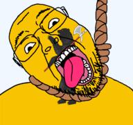 ack arm axe bear dead flag glasses hair hanging oblast open_mouth rope russia skin soyjak stubble suicide teeth tongue transparent transparent_background variant:bernd white yaroslavl_oblast yellow_teeth // 768x719 // 79.2KB