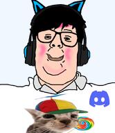 animal blush cat cat_ear cat_headphones clothes collared_shirt dark_hair deformed discord double_chin fat glasses hair hat headphones lollipop obese propeller_hat smile subvariant:sillyfag transparent_background variant:streisandjak white_shirt white_skin // 768x886 // 203.2KB