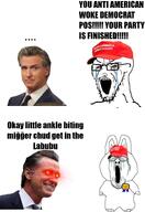 crying democrat donald_trump gavin_newsom gavin_newsom_2028 labubu laser_eyes maga maga_hat make_america_great_again miga united_states variant:cryboy_soyjak variant:reaction_soyjak // 1080x1567 // 594.9KB