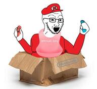 arm bib blue box cardboard clothes game_controller glasses hand hat holding_game_controller holding_object logo mario nintendo nintendo_labo nintendo_switch open_mouth red shadow sitting soyjak special_boy stubble text tshirt variant:soyak video_game // 1200x1099 // 124.7KB