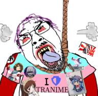 anime bloodshot_eyes crying discord fume glasses hair hanging i_love open_mouth purple_hair rope soyjak stubble subvariant:science_lover suicide suzumiya_haruhi text tongue touhou tranny variant:bernd variant:markiplier_soyjak video_game yellow_teeth // 800x789 // 651.5KB