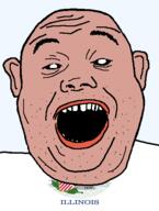 1818 amerimutt black_sclera clothes ear flag flag:illinois hair illinois open_mouth red_shirt soyjak state stubble teeth text transparent_background united_states variant:alicia // 418x555 // 27.5KB