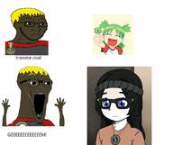 3soyjaks 4chan angry anime anti_soytan brown_skin clothes female gem glasses green_hair hair hand hands_up nate place_japan sharty_seal shartycuck soyjak_party subvariant:wewjak tranny variant:a24_slowburn_soyjak variant:soyak variant:soytan wave yellow_hair yotsoyba // 1196x1000 // 404.7KB