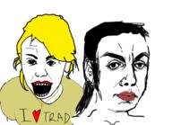 2soyjaks anna_khachiyan closed_mouth clothes dasha_nekrasova ear faggot hair heart i_love open_mouth podcast redscarepod soyjak text tranny tshirt variant:chudjak variant:el_perro_rabioso woman yellow_hair // 543x394 // 98.1KB