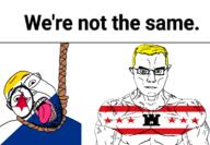 2soyjaks ack arm blue_eyes bonaire buff building castle closed_mouth clothes drenthe flag flag:bonaire flag:drenthe glasses hair hanging looking_at_you netherlands open_mouth rope soyjak star_(symbol) stubble subvariant:chudjak_front subvariant:muscular_chud suicide teeth tongue tongue_out tshirt variant:bernd variant:chudjak vein we're_not_the_same yellow_hair yellow_teeth // 1283x889 // 189.2KB