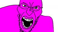 glasses open_mouth pink pinko soyjak stubble variant:angry_soyjak // 1200x675 // 71.0KB