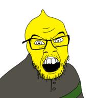 adventure_time angry clothes earl_of_lemongrab glasses hair jacksepticeye lemon looking_at_you mustache open_mouth soyjak stubble teeth variant:feraljak yellow_skin // 1500x1500 // 110.4KB