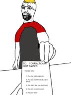arm beard closed_mouth clothes communism copypasta downvote glasses hand holding_object nate paper raid smile soyjak text tranny variant:bartender yellow_hair // 404x543 // 84.2KB