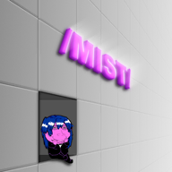 3d_background blue_hair full_body glowing_text gradient_background grin looking_at_you mist pink_skin sitting subvariant:massjak teeth_showing tuxedo variant:gapejak // 512x512 // 200.4KB