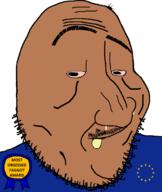 award bloodshot_eyes brown_skin closed_mouth clothes drool euromutt european_union flag flag:european_union most_obsessed_faggot_award mucus mustache small_eyes smug soyjak stubble variant:smugjak // 1920x2280 // 512.3KB