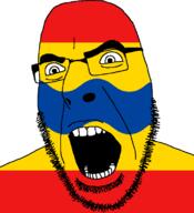 angry flag flag:overjissel full_head glasses hair looking_to_the_right netherlands open_mouth overjissel soyjak stubble teeth variant:cobson // 721x789 // 24.2KB