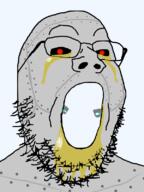 crying glasses grey_skin inhuman looking_at_you oil open_mouth red_eyes robot soyjak stubble variant:gapejak // 600x800 // 108.5KB