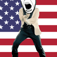 angry animated country dance flag full_body gangnam_style glasses irl open_mouth soyjak star stubble united_states variant:cobson // 300x460 // 506.6KB