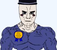 arm blue_eyes buff chud closed_mouth clothes five_nights_at_freddy's fnaf_(fangame) lockjaw_(the_return_to_freddy's) looking_at_you subvariant:chudjak_front subvariant:muscular_chud the_return_to_freddy's transparent_background tshirt variant:chudjak vein // 1051x929 // 88.0KB